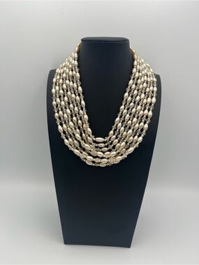 Signed Miriam Haskell 1950s 8‑Strand Faux Pearl Necklace 19.5″ Vintage